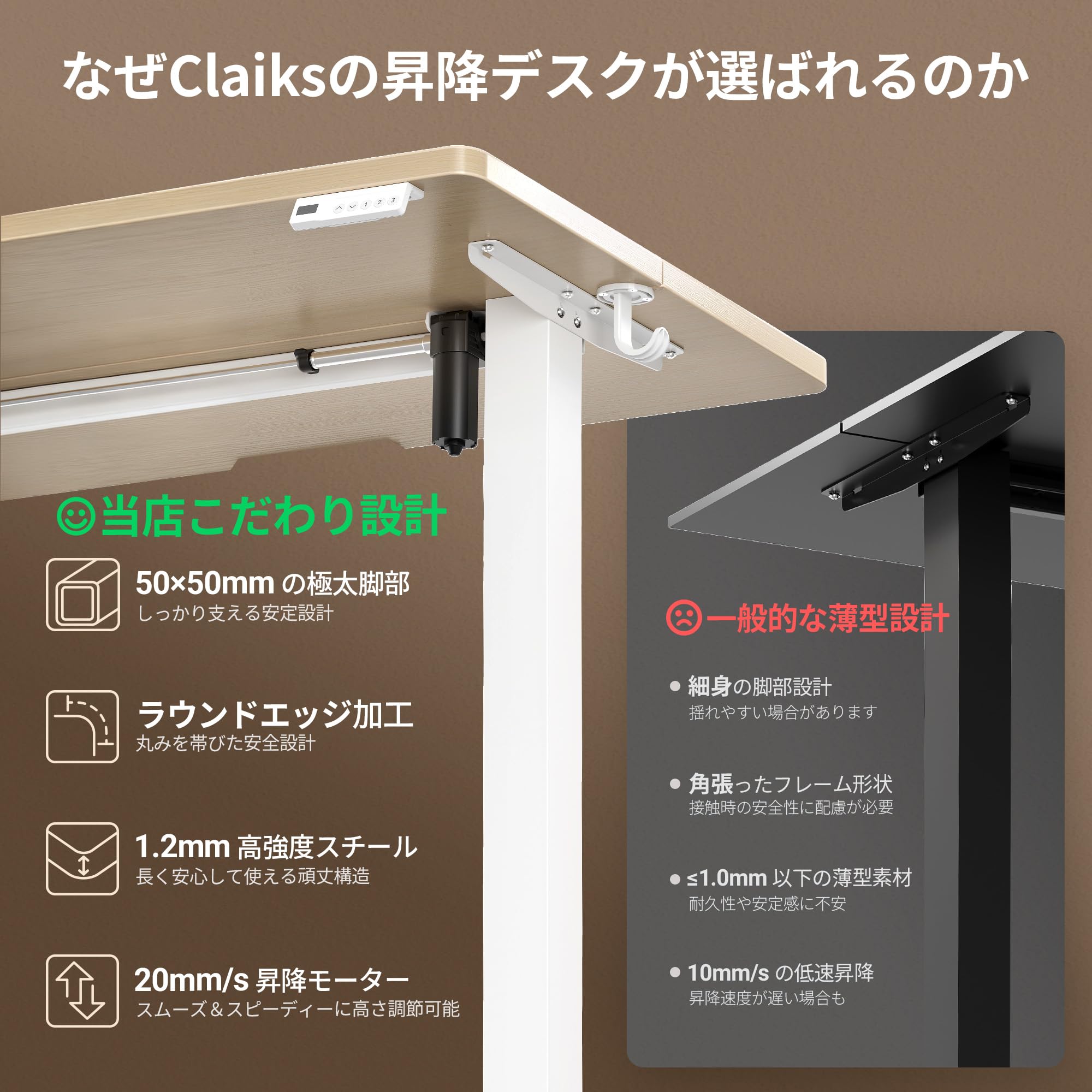 Amazon | Claiks 昇降デスク 電動 スタンディングデスク 昇降式